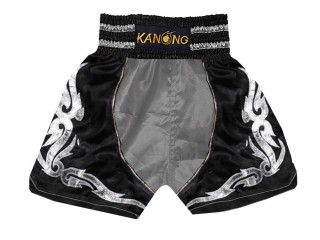 Boxing Trunks, Boxing Shorts : KNBSH-202-Silver-Black